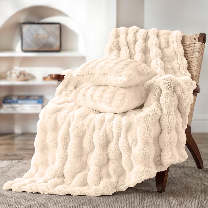 Pom Pom Fur plaid met kussens - crème-wit - 1