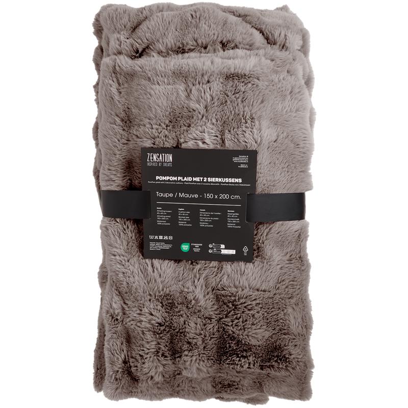 Pom Pom Fur plaid met kussens - taupe - 10
