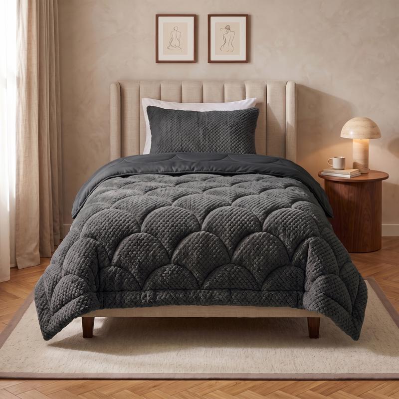 Lazy all-in-one dekbed Teddy fur - antraciet - 1