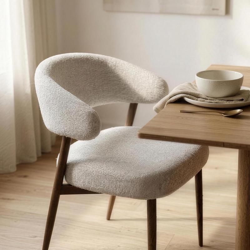 Japandi eetkamerstoelen met bouclélook - beige - 3