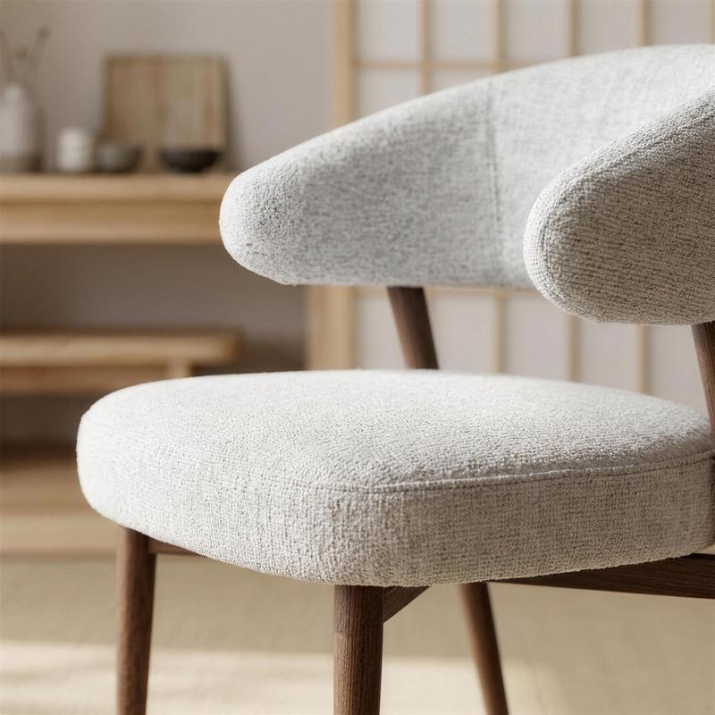 Japandi eetkamerstoelen met bouclélook - beige - 4