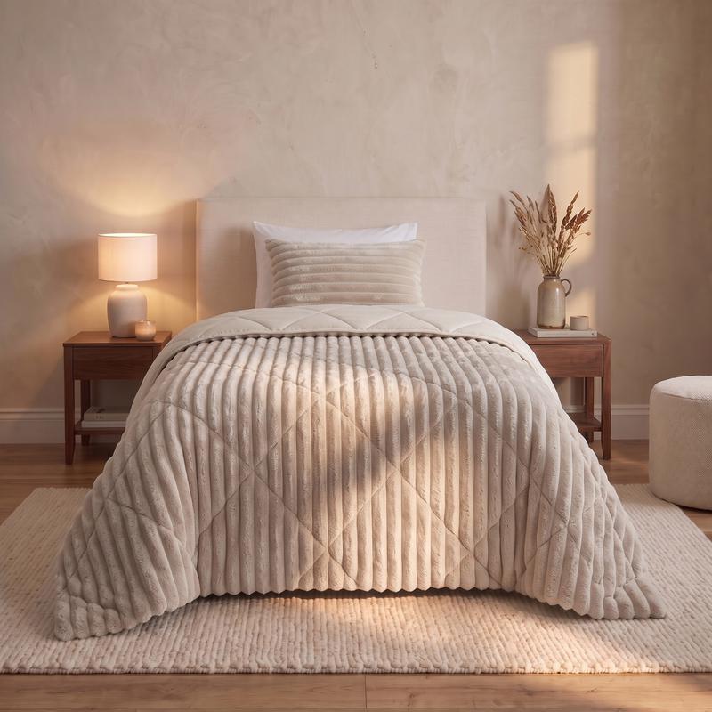 Lazy all-in-one dekbed ribstof - off white - 1