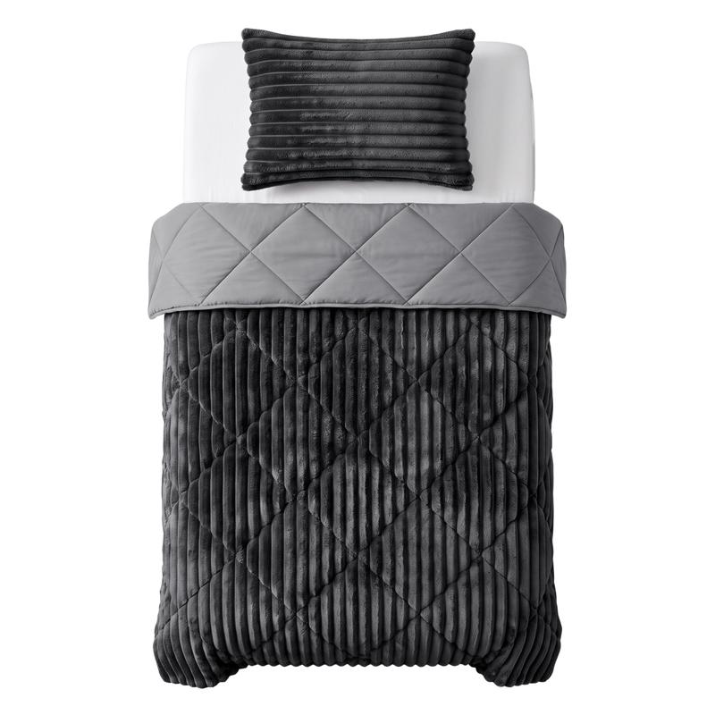 Lazy all-in-one dekbed ribstof - antraciet - 2