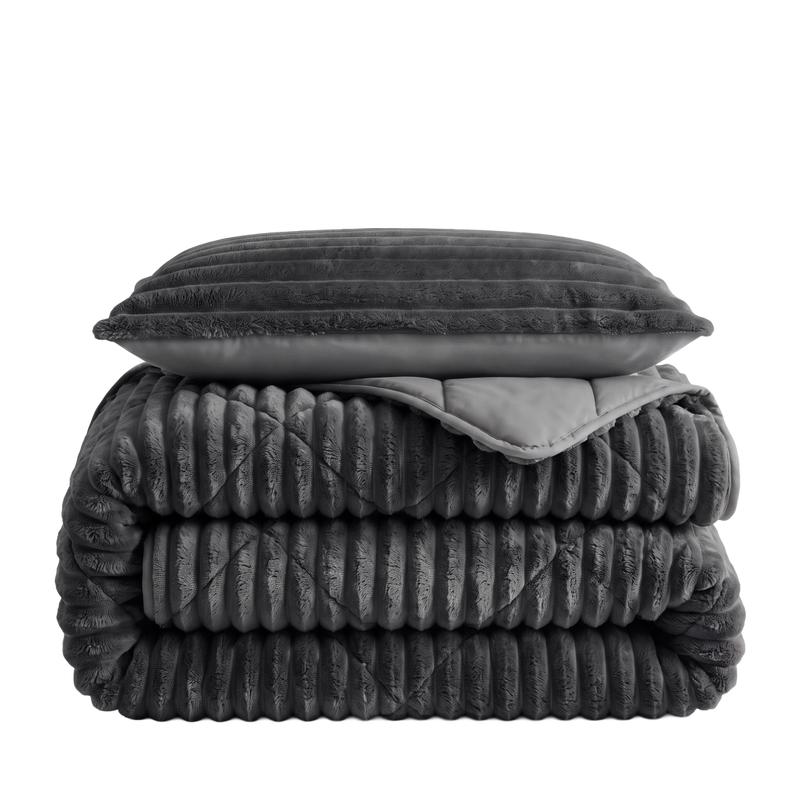 Lazy all-in-one dekbed ribstof - antraciet - 3