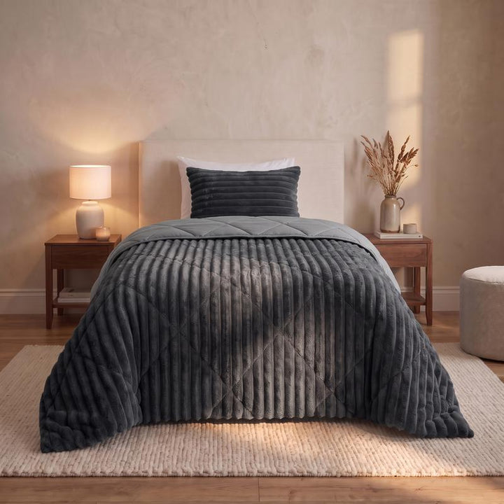 Lazy all-in-one dekbed ribstof - antraciet - 1