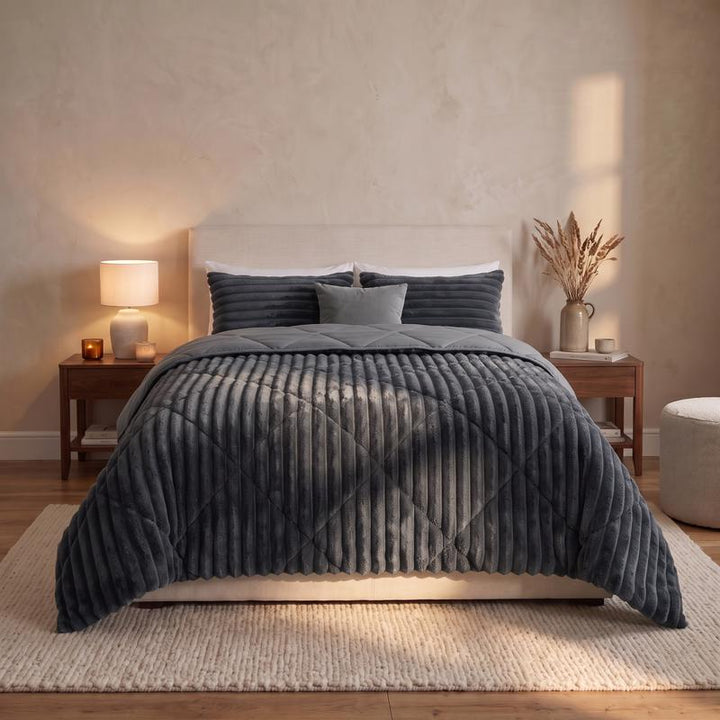 Lazy all-in-one dekbed ribstof - antraciet - 1