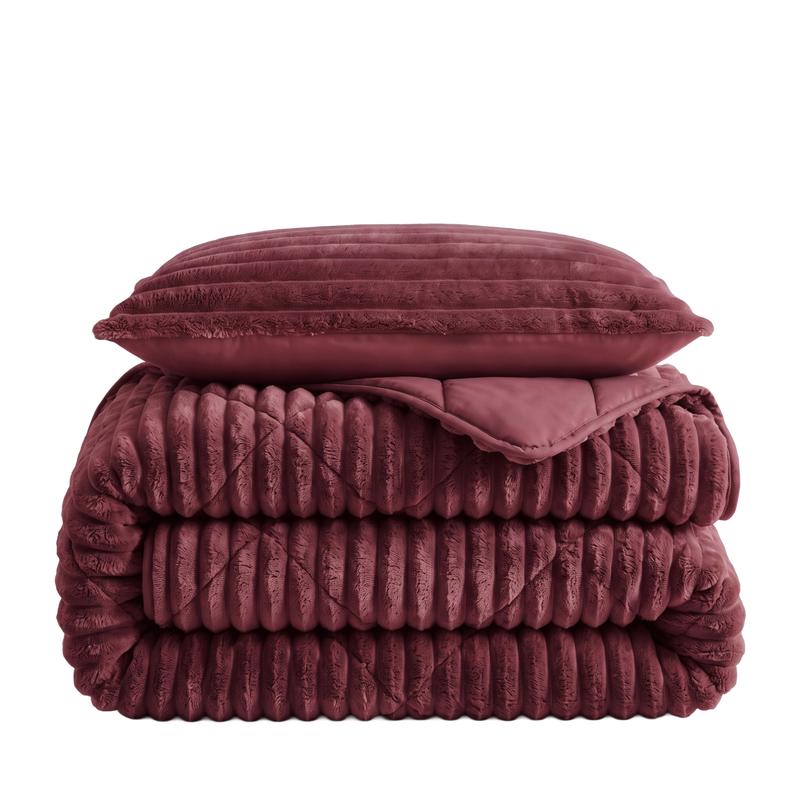 Lazy all-in-one dekbed ribstof - bordeaux - 3