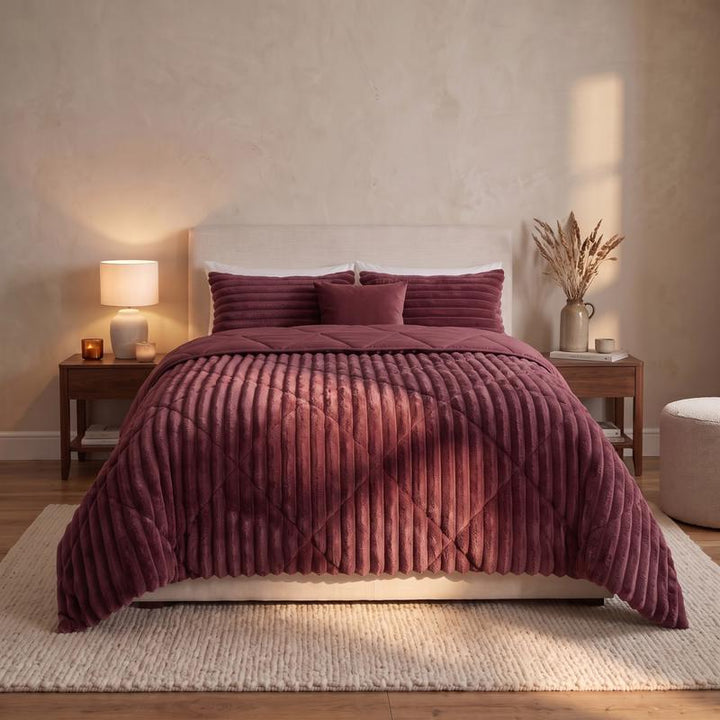 Lazy all-in-one dekbed ribstof - bordeaux - 1
