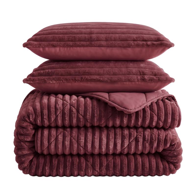Lazy all-in-one dekbed ribstof - bordeaux - 3