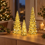 Glazen kerstbomenset met ledlampjes - 1