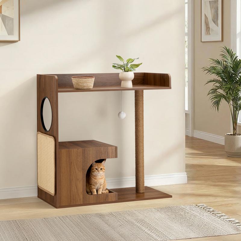 Kattenmeubel wandkast met krabpaal en huisje - 7