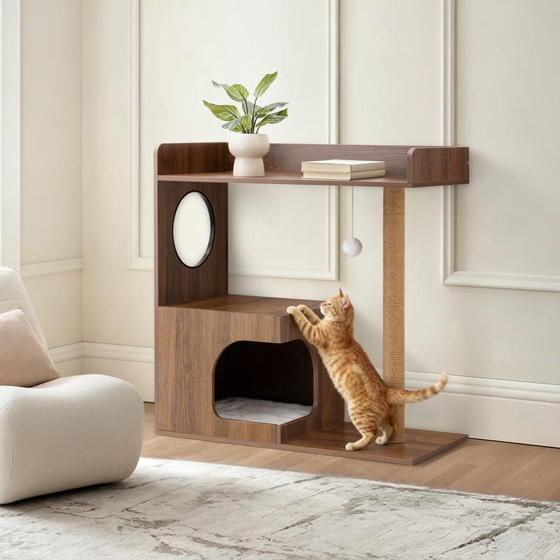 Kattenmeubel wandkast met krabpaal en huisje - 1