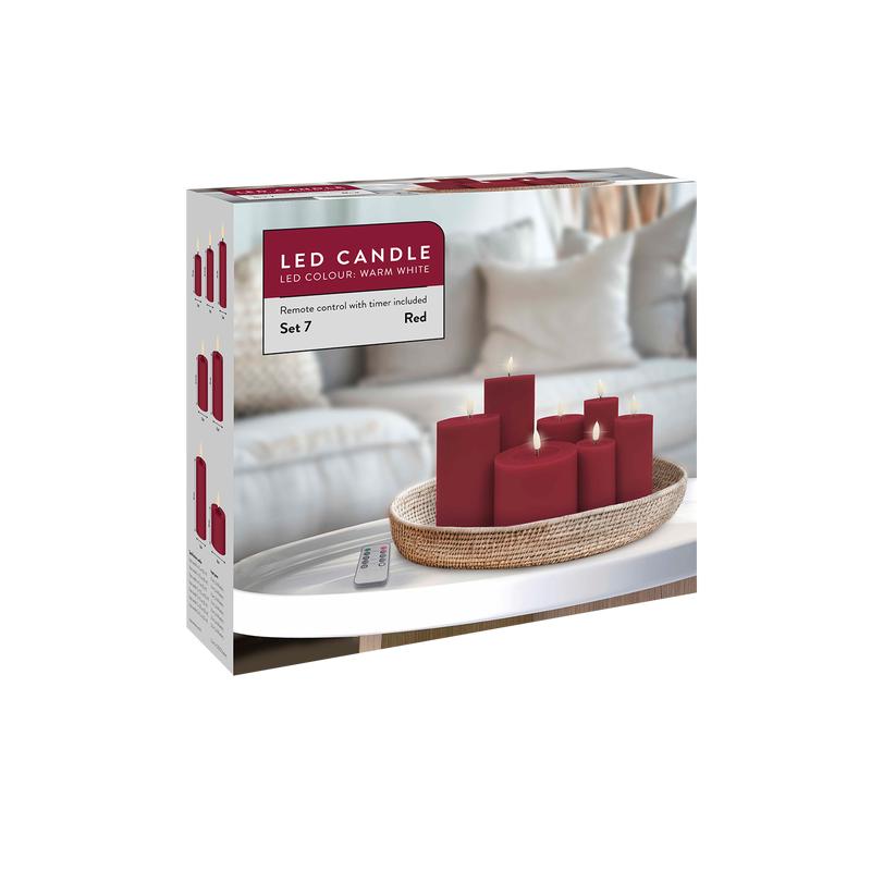 Luxe set ledkaarsen 7-delig - rood - 9