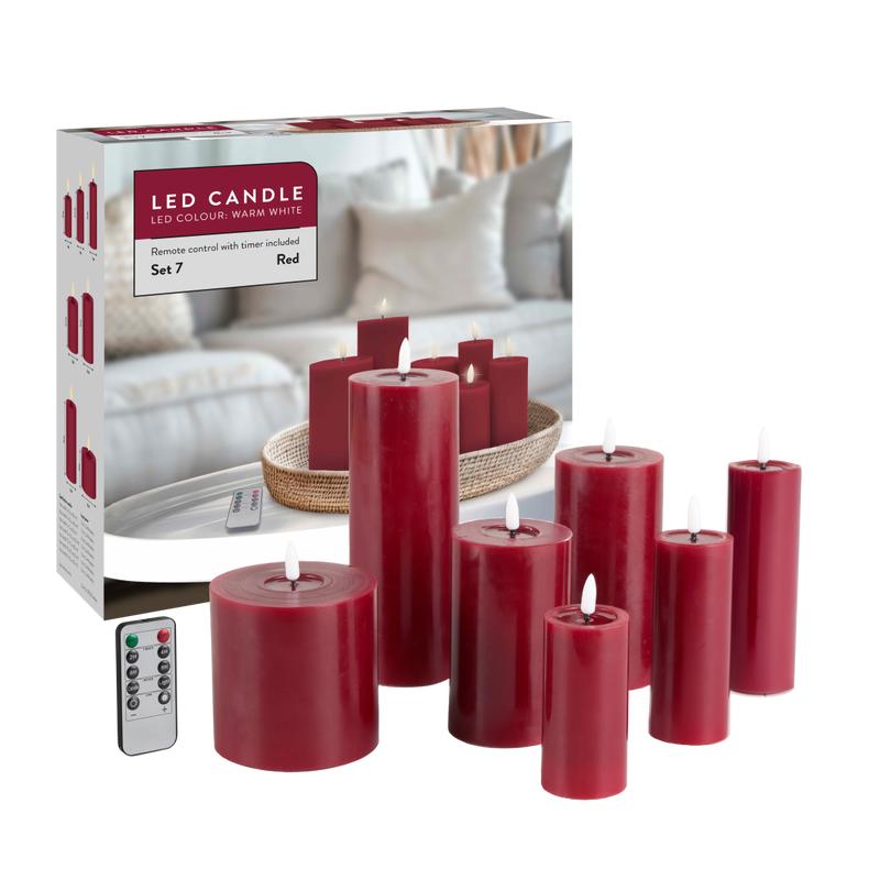 Luxe set ledkaarsen 7-delig - rood - 8