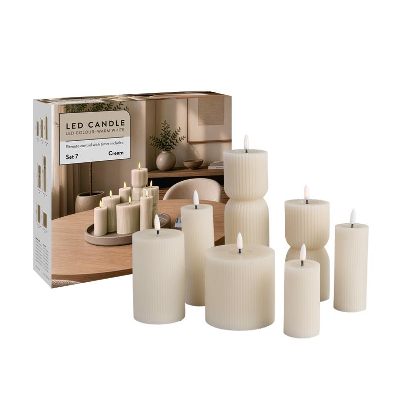 Ribbel ledkaarsen - set van 7 - crème - 4