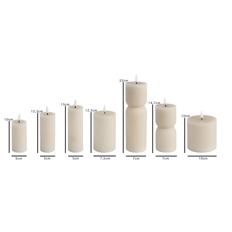 Ribbel ledkaarsen - set van 7 - crème - 3