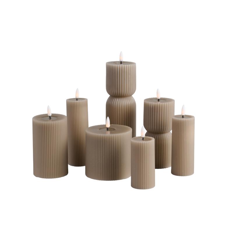 Ribbel ledkaarsen - set van 7 - taupe - 2