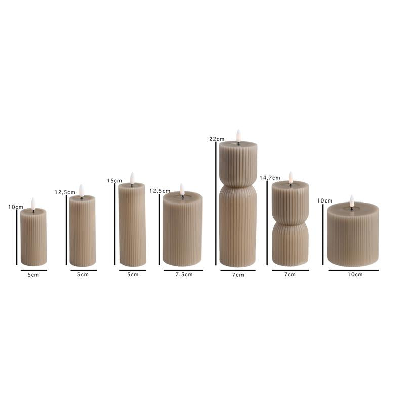 Ribbel ledkaarsen - set van 7 - taupe - 3